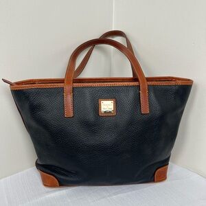 Dooney & Bourke Charleston Black and Tan Pebble Grain Leather Tote Handbag